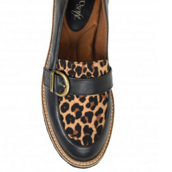 EUROSOFT Black/Animal Print Leather Buckle Loafers - Picture 2 of 3